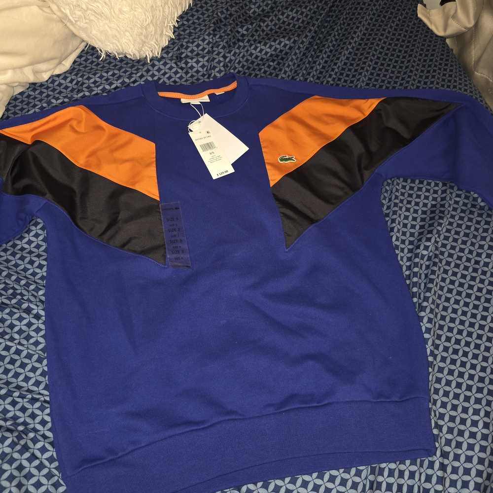 Lacoste Men's Vibrant Blue and Orange Crewneck Sweater